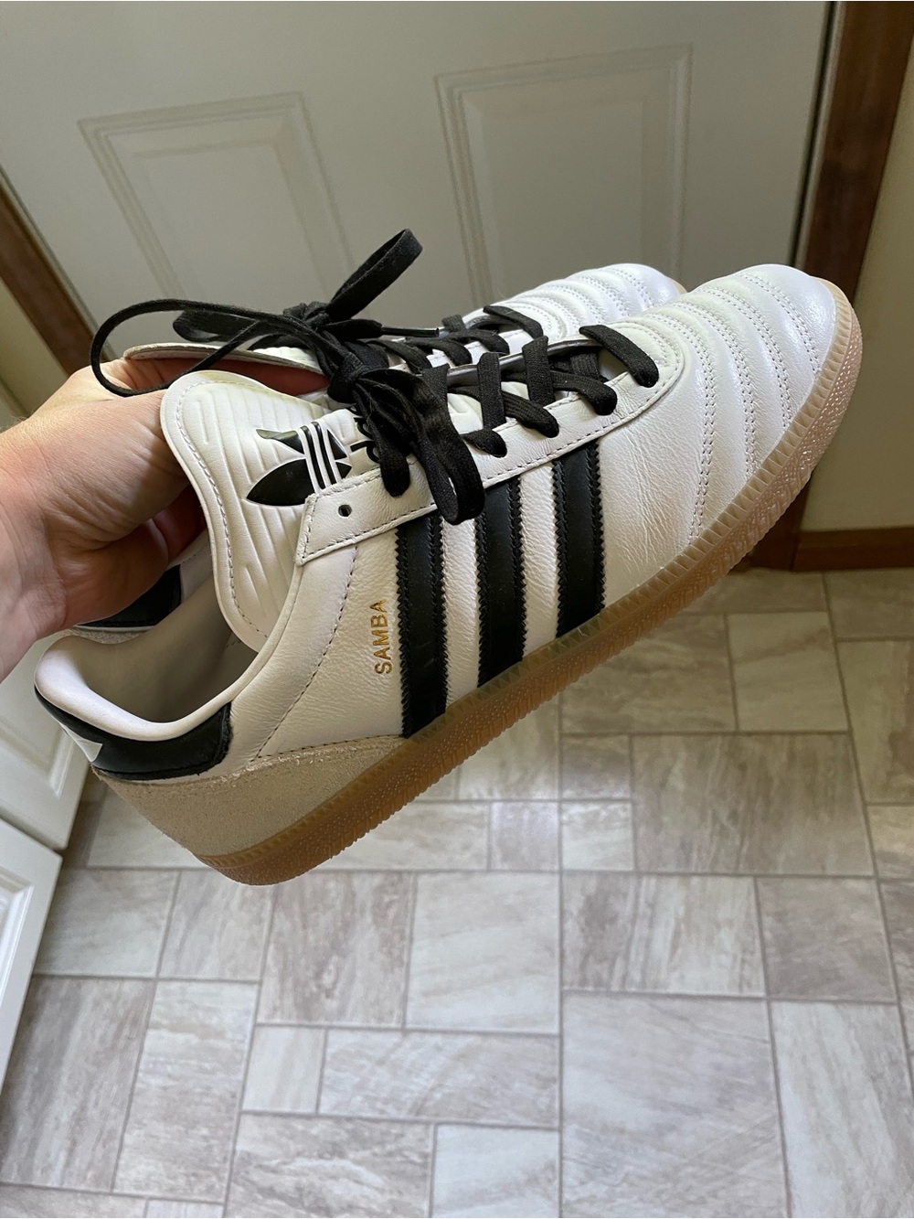 adidas Samba Leather Sneaker - White/Black with Gum Sole